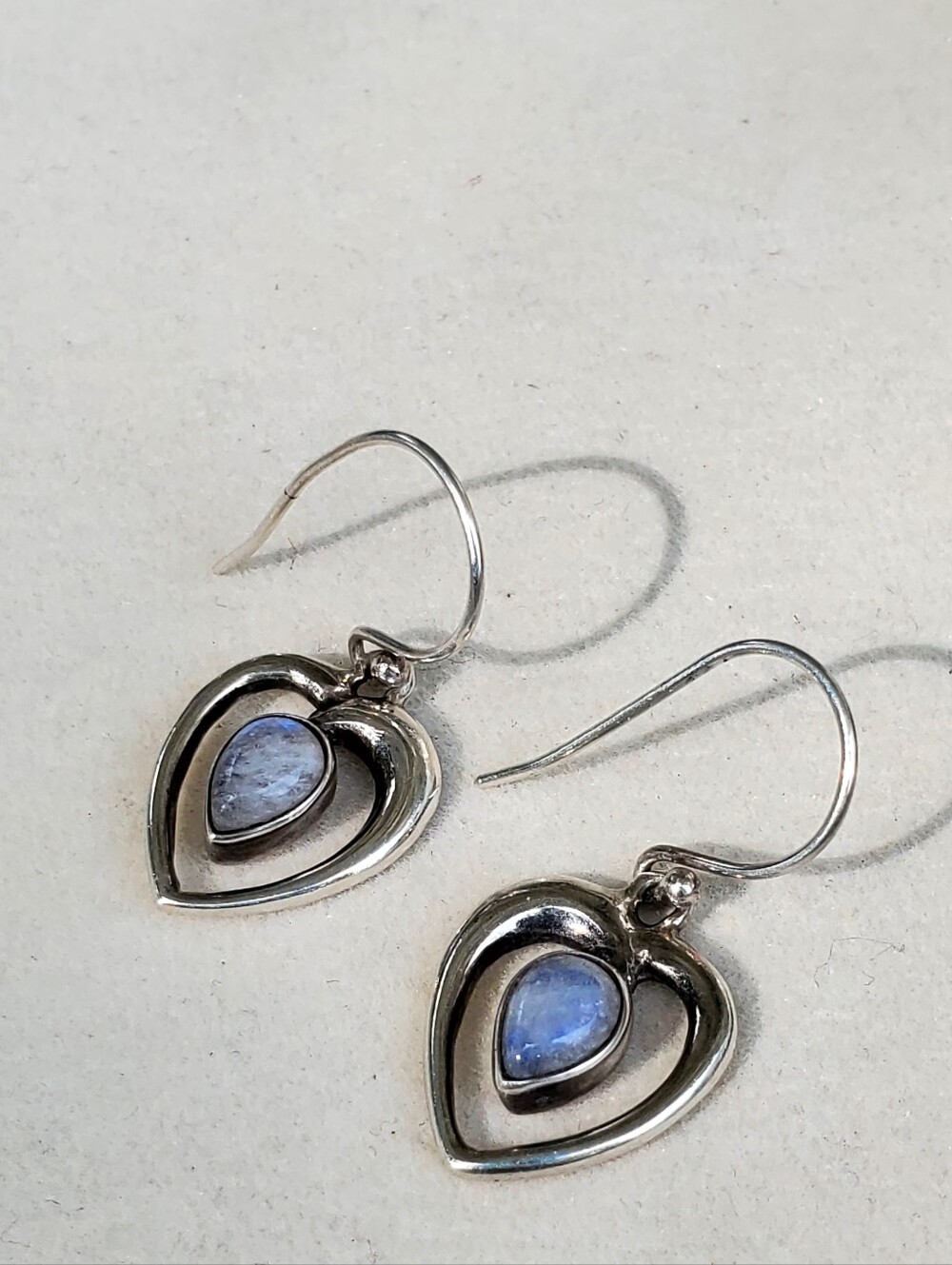 Sterling Silver Rainbow Moonstone Open Heart Drop Earrings 925